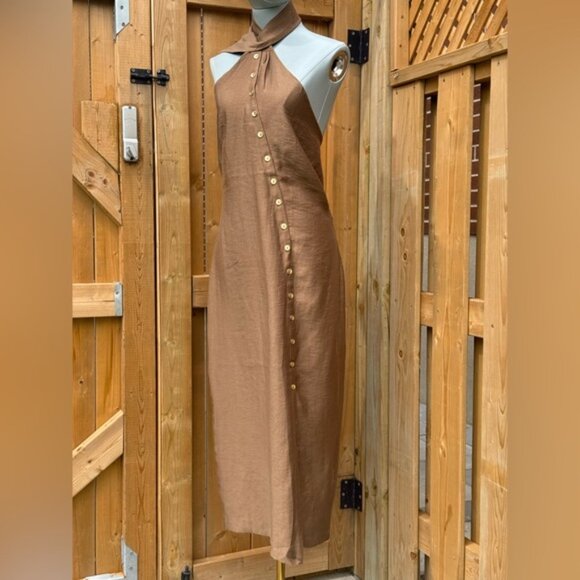 🆕 CULT GAIA 🧿 NWOT Romia Button-Detail Dress, Affogato Brown - Sz L - Picture 4 of 12